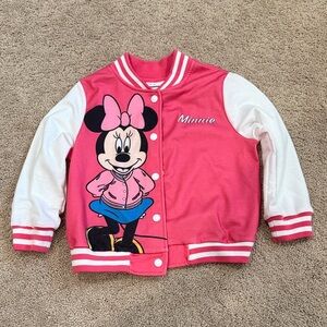 Gently used Minnie Mouse Pink Varsity Jacket